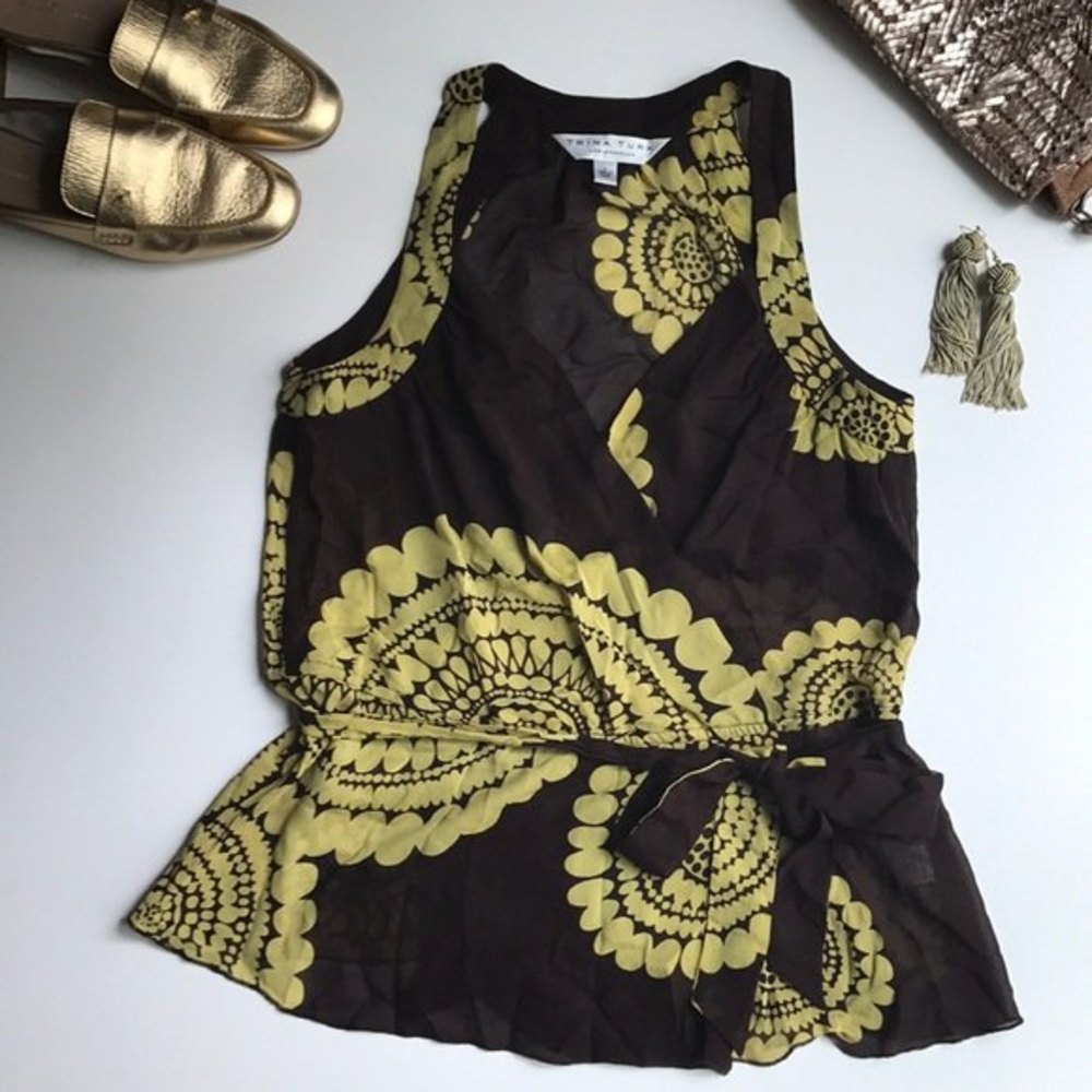 Trina Turk Silk Top with Sash Belt